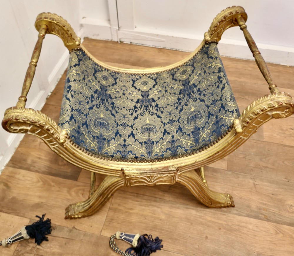 19th Century Empire Style Gilt X Frame Stool  View VII