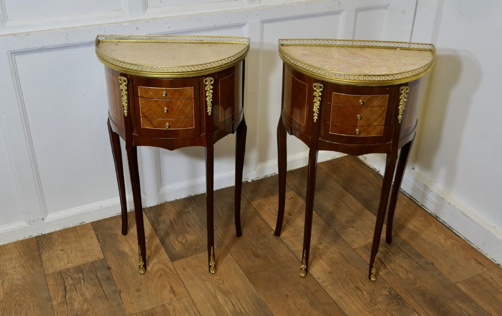 A Pair of French 19th Century Demilune Side Tables or Bedside Cabinets   View II