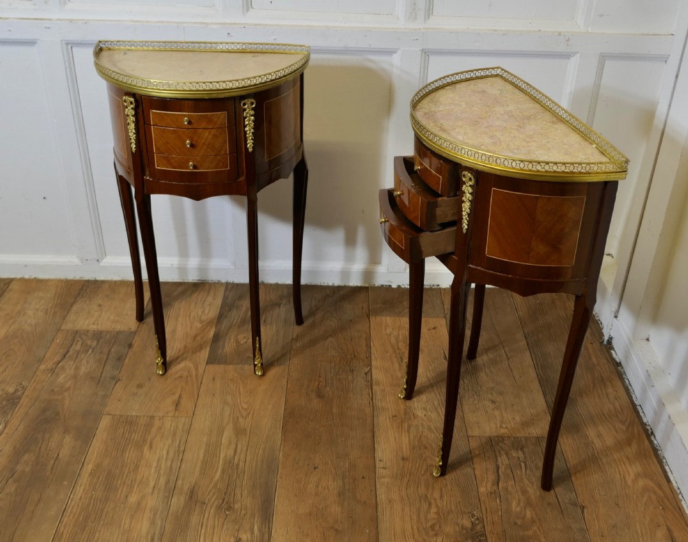 A Pair of French 19th Century Demilune Side Tables or Bedside Cabinets   View IV