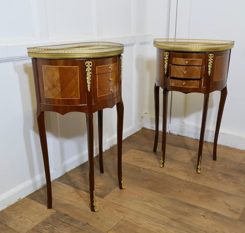 A Pair of French 19th Century Demilune Side Tables or Bedside Cabinets   View V