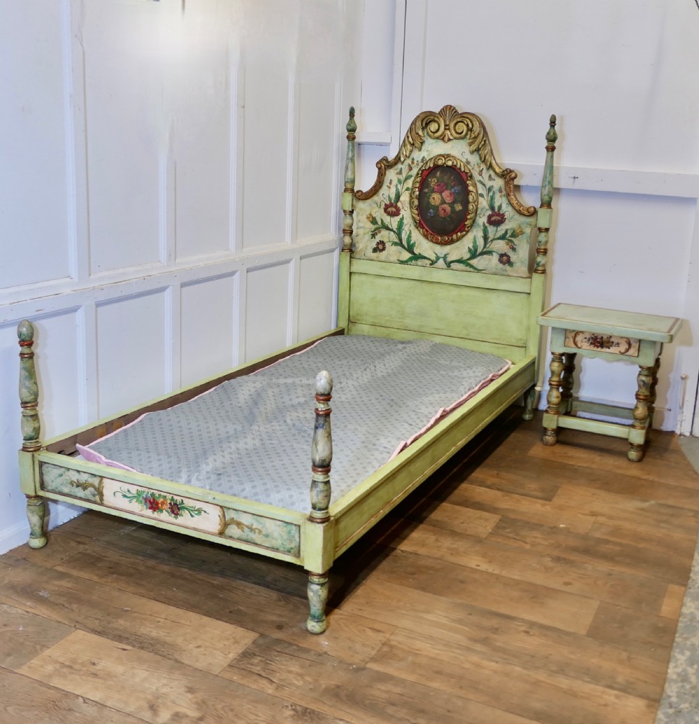 19th Century French Folk Art Single Bed with Night Table View III
