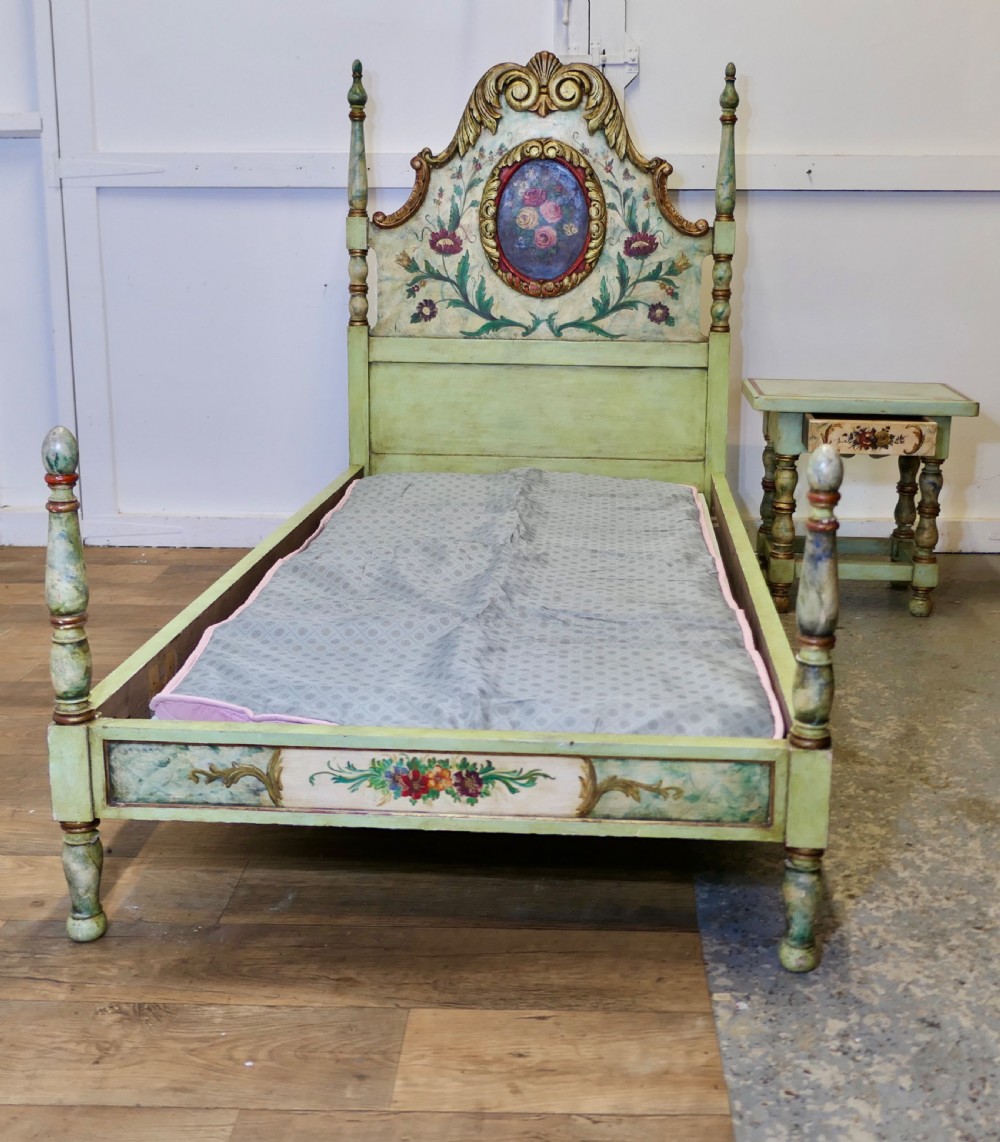 19th Century French Folk Art Single Bed with Night Table View IV