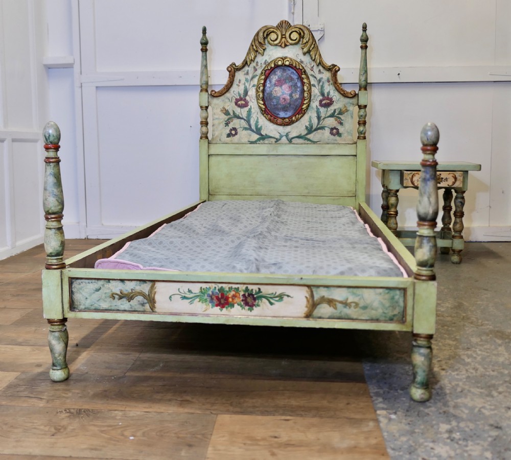 19th Century French Folk Art Single Bed with Night Table View V