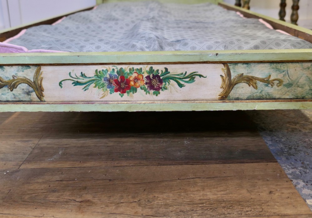 19th Century French Folk Art Single Bed with Night Table View VI