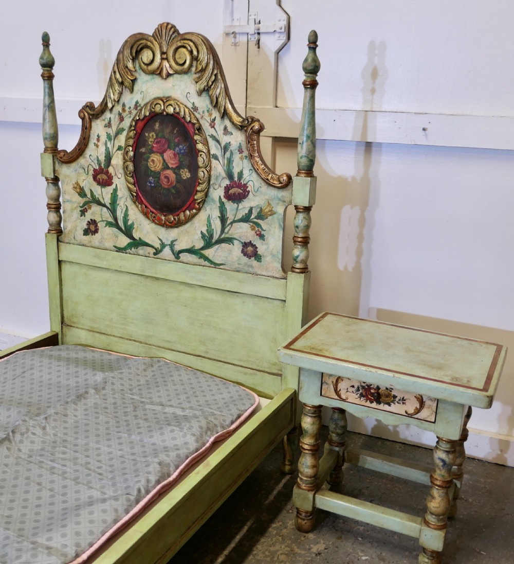 19th Century French Folk Art Single Bed with Night Table View IX