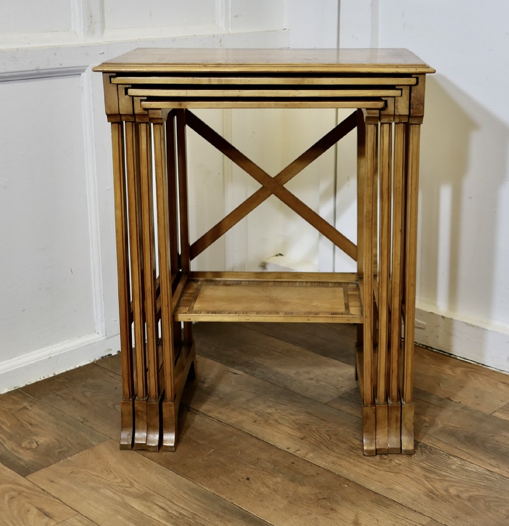 Superb Art Deco Nest of 4 Tall Walnut Tables  