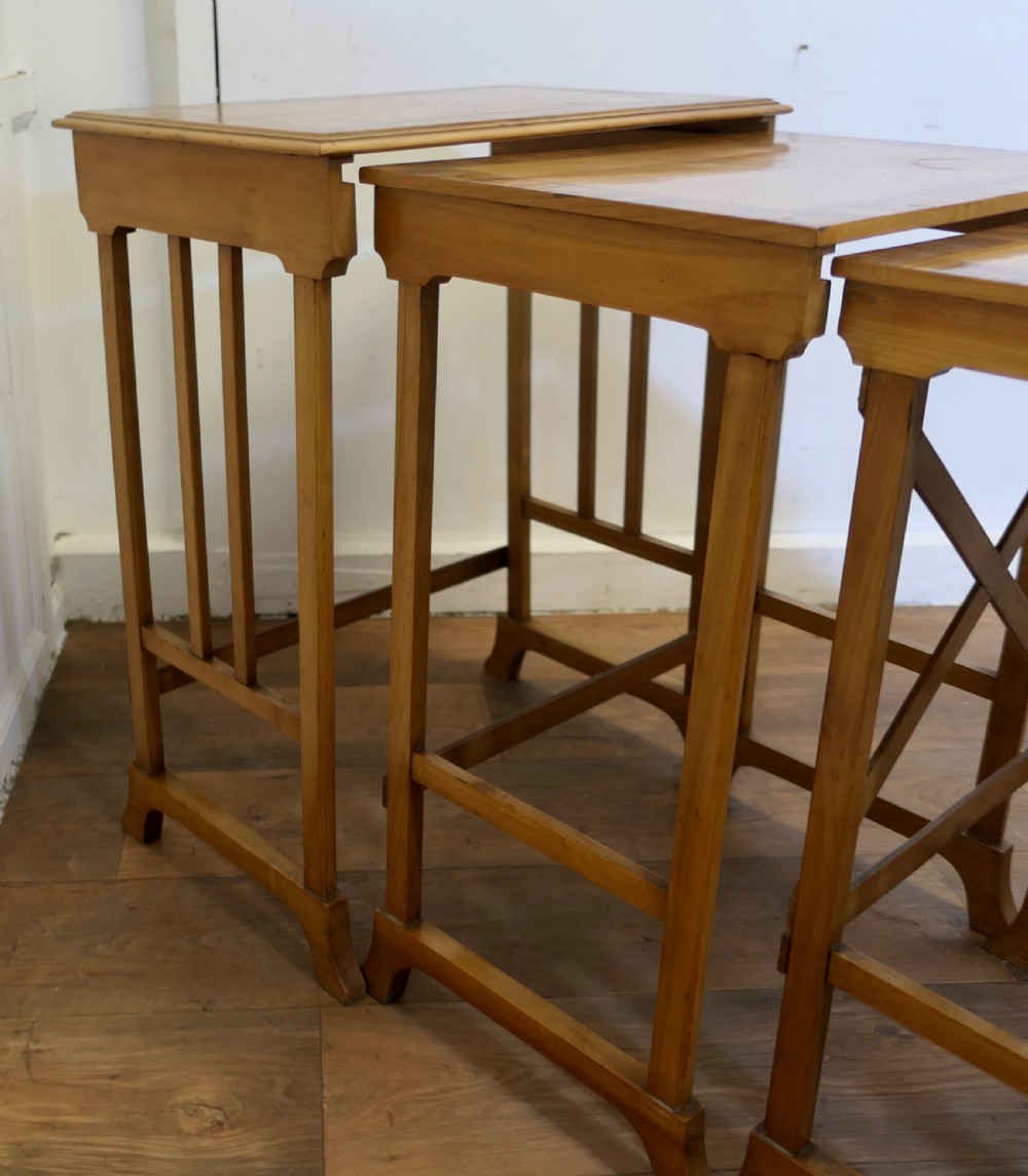 Superb Art Deco Nest of 4 Tall Walnut Tables   View VI