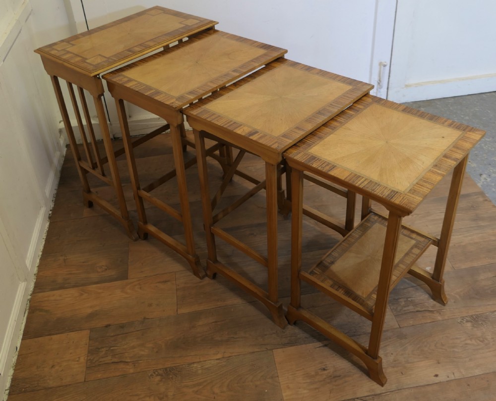 Superb Art Deco Nest of 4 Tall Walnut Tables   View VII