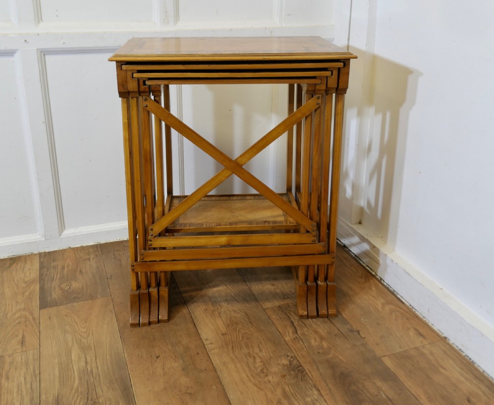 Superb Art Deco Nest of 4 Tall Walnut Tables   View VIII