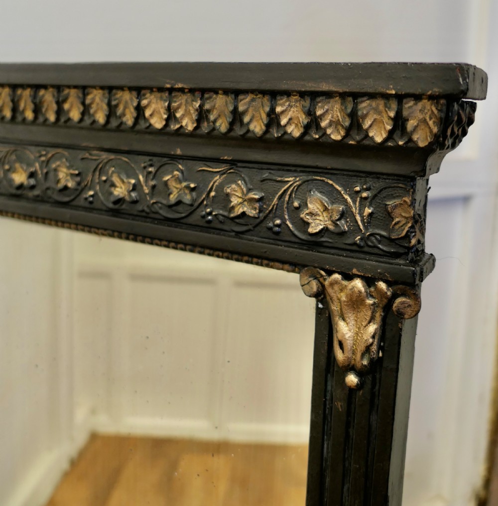 Large French Overmantel Mirror in Black with Gold Detail View IV