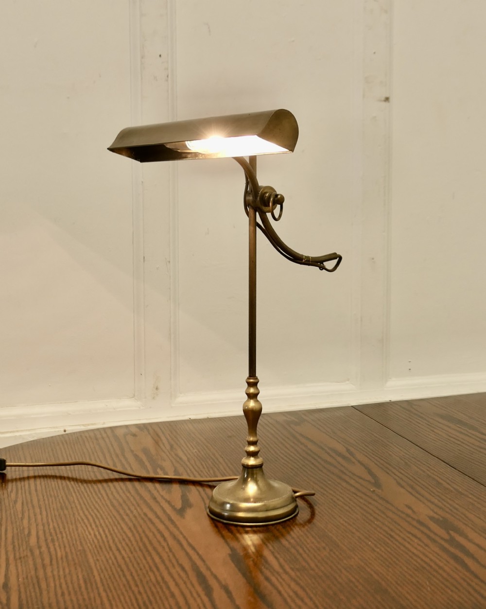 French Brass Desk Lamp with Long Brass Shade