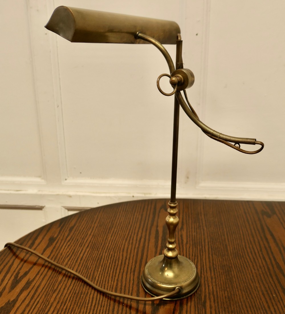 French Brass Desk Lamp with Long Brass Shade View III