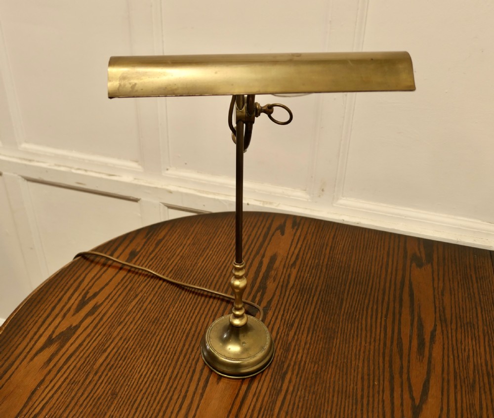 French Brass Desk Lamp with Long Brass Shade View V