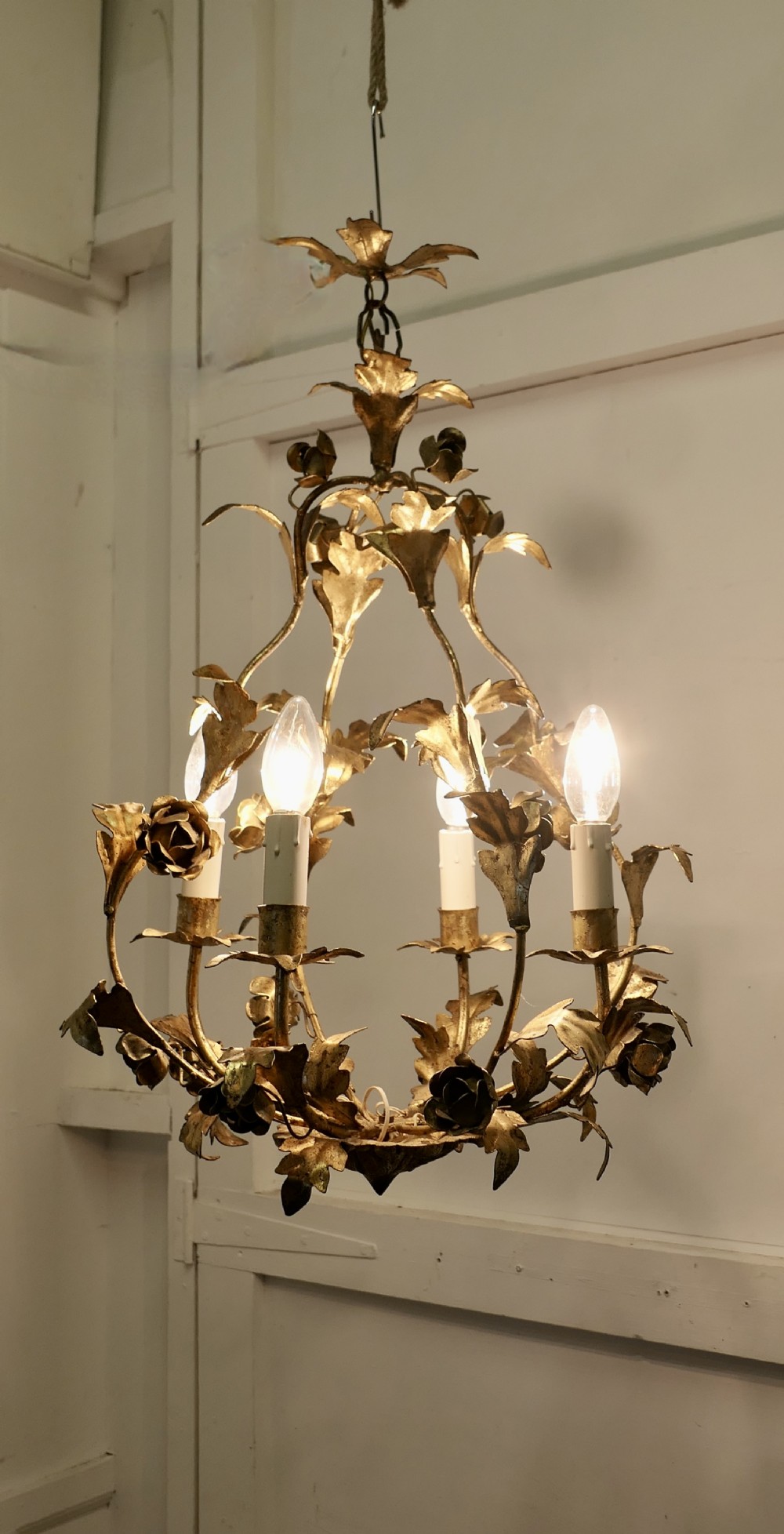 A French Toleware Open Basket Ceiling Light