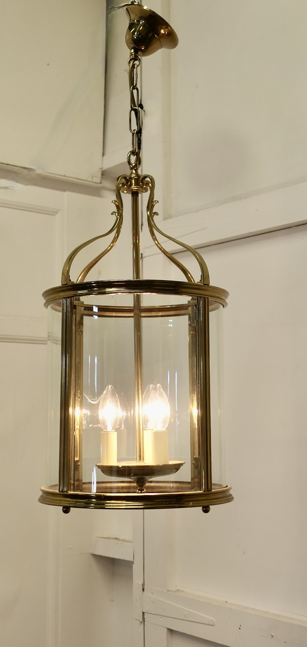 Very Large French Art Deco Brass and Glass Lantern Hall Light