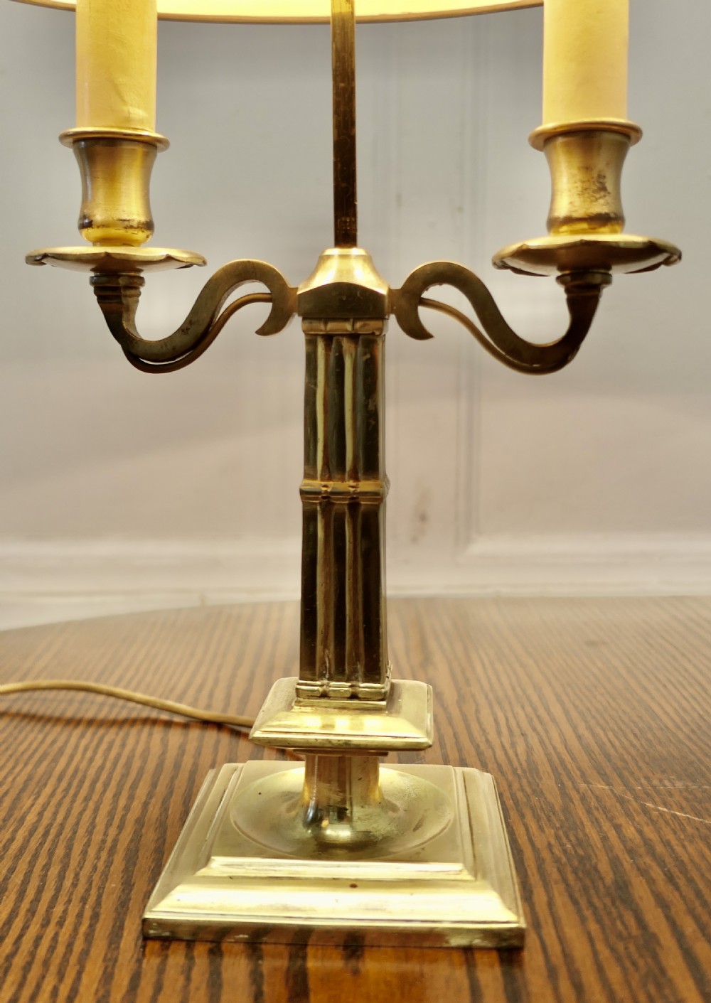 French Green Toleware and Brass Twin Bouillotte Desk Lamp View IV