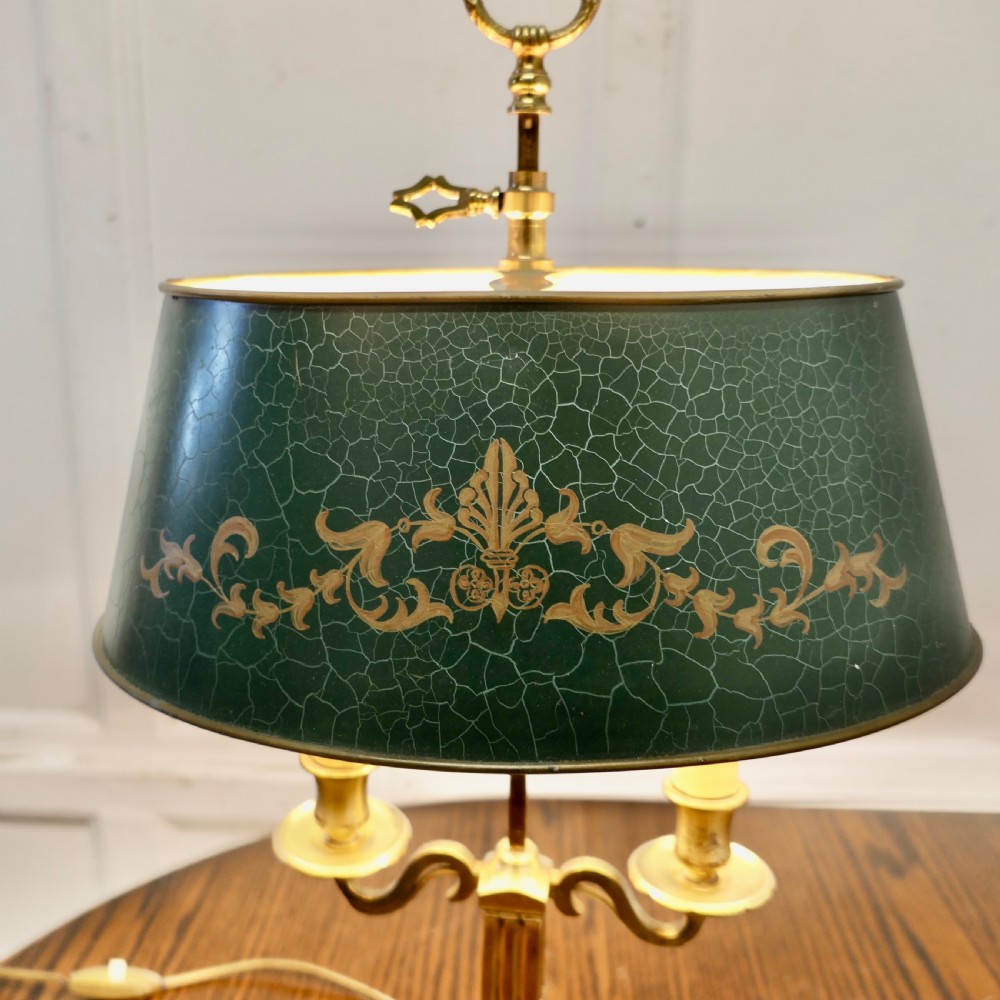 French Green Toleware and Brass Twin Bouillotte Desk Lamp View V