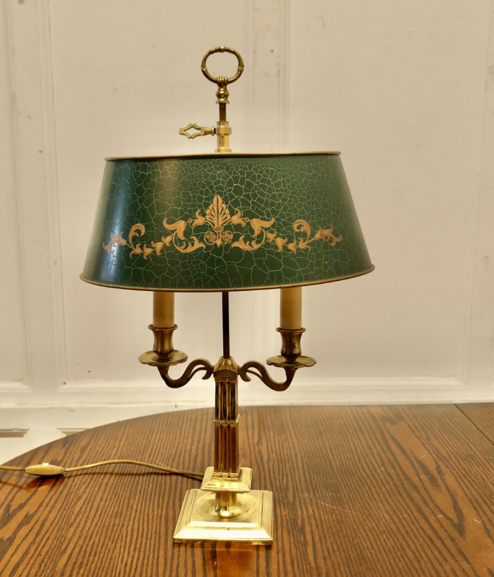 French Green Toleware and Brass Twin Bouillotte Desk Lamp View VI