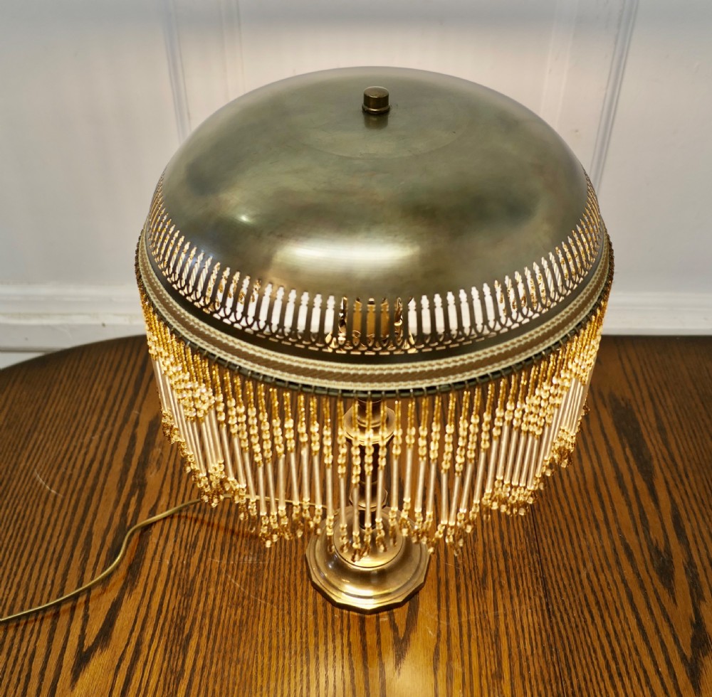 French Art Deco Brass Reading Lamp with Beaded Brass Dome Shade View III