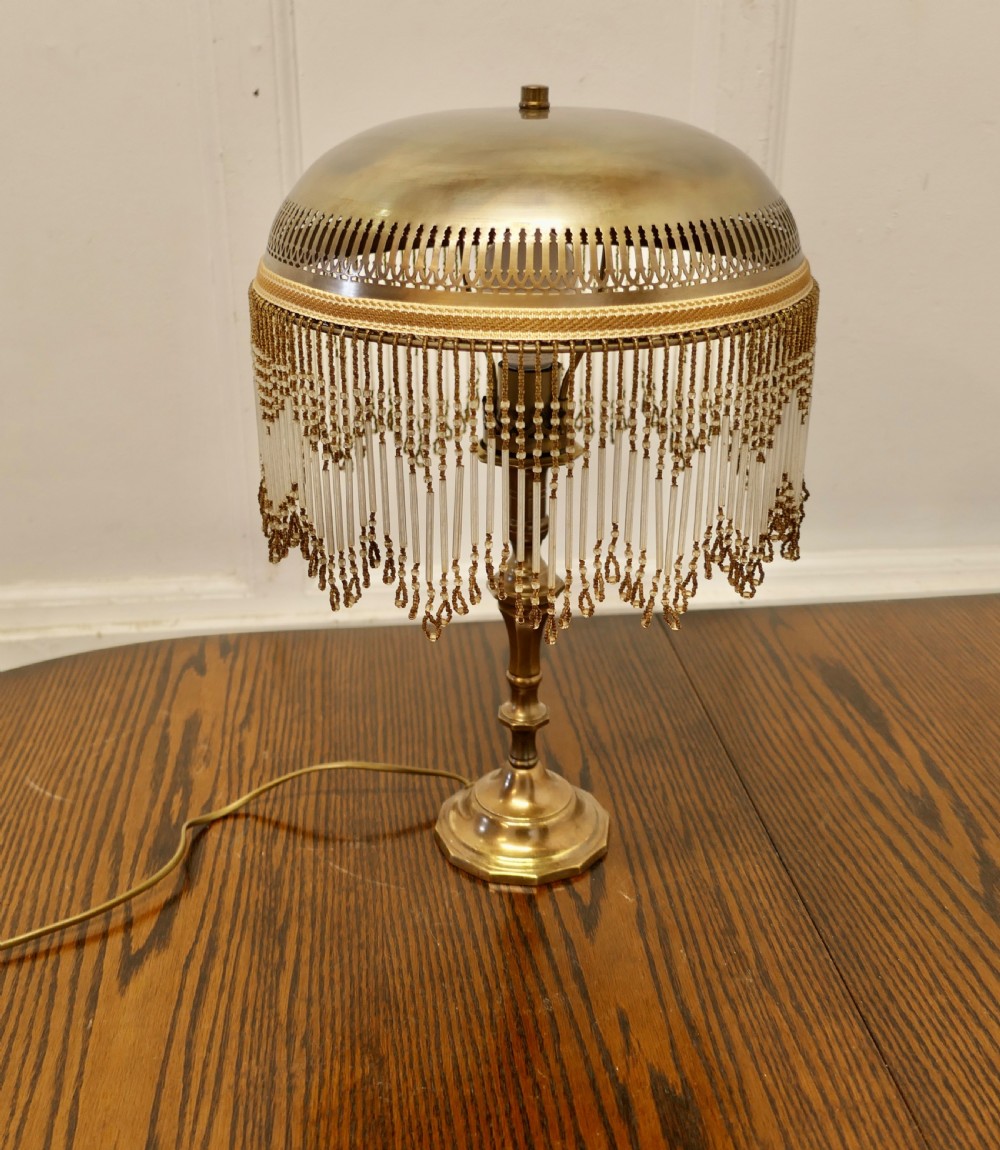 French Art Deco Brass Reading Lamp with Beaded Brass Dome Shade View VII