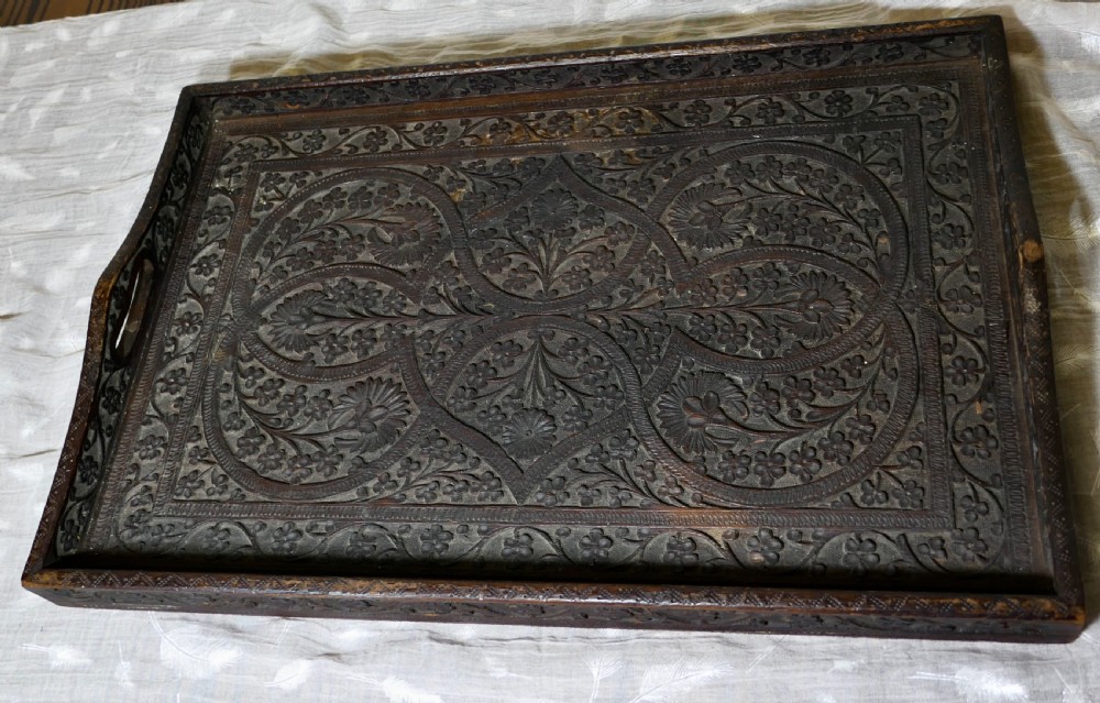 Oriental Folk Art Carved Tray