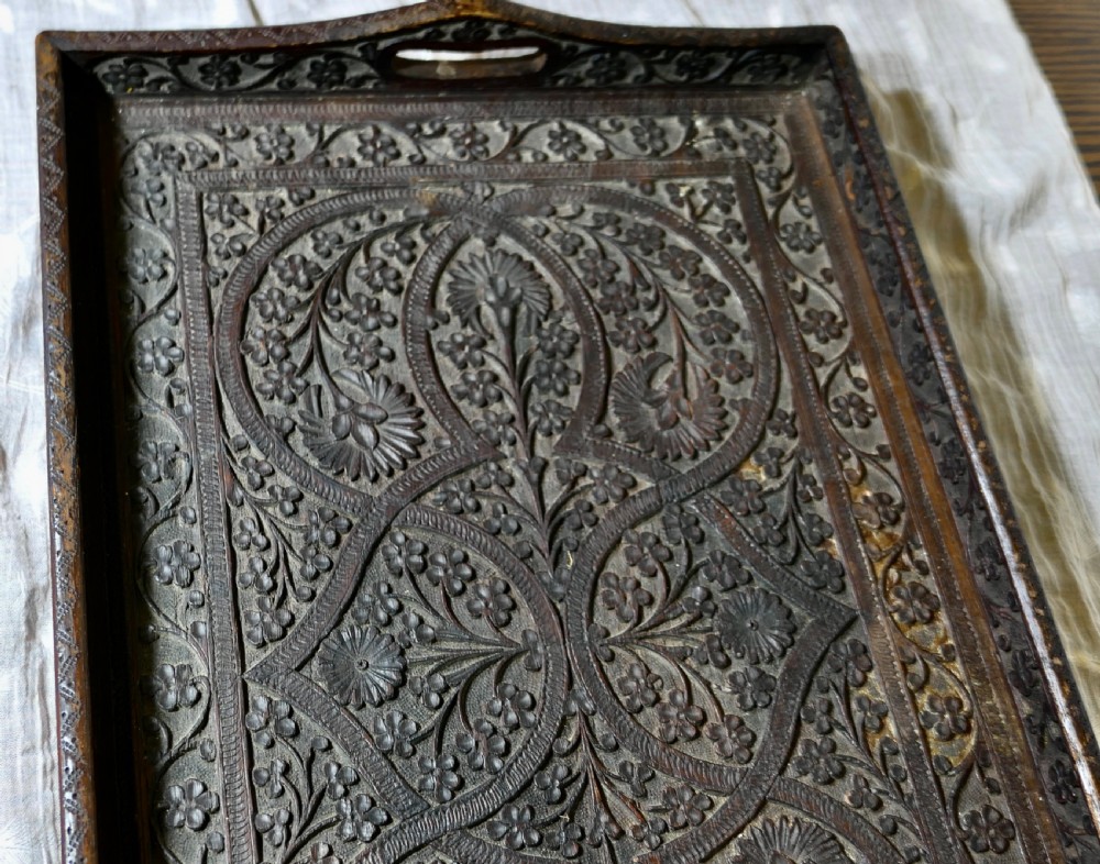 Oriental Folk Art Carved Tray View II