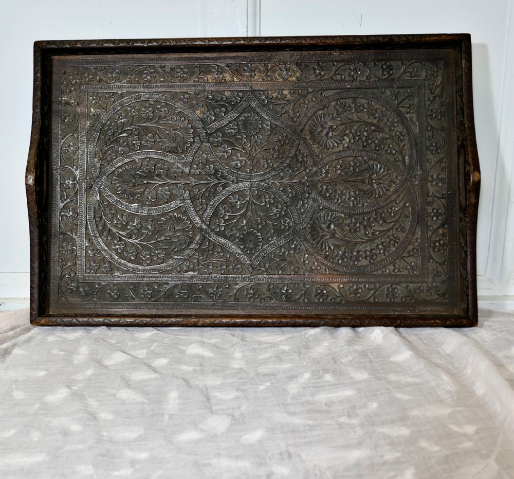Oriental Folk Art Carved Tray View IV