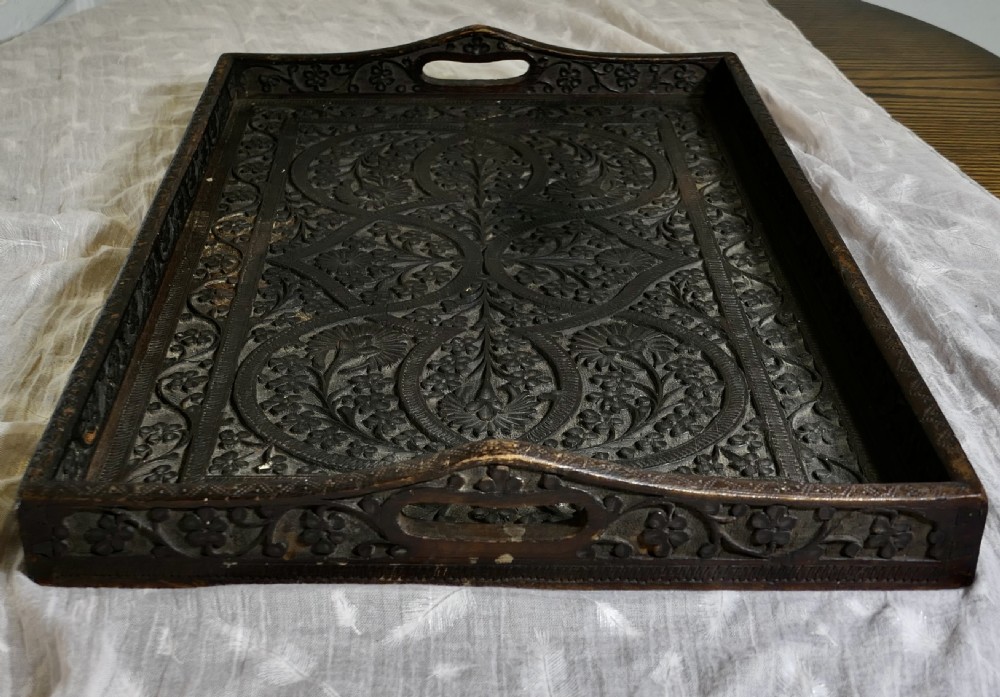 Oriental Folk Art Carved Tray View VI