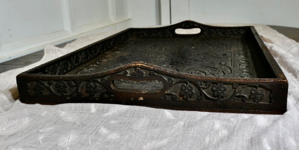 Oriental Folk Art Carved Tray View VII