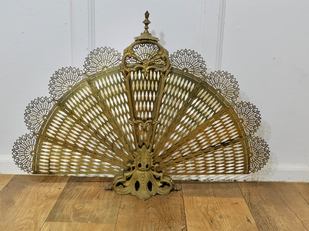 19th Century French Folding Brass Fire Screen Peacock’s Tail Fire Guard