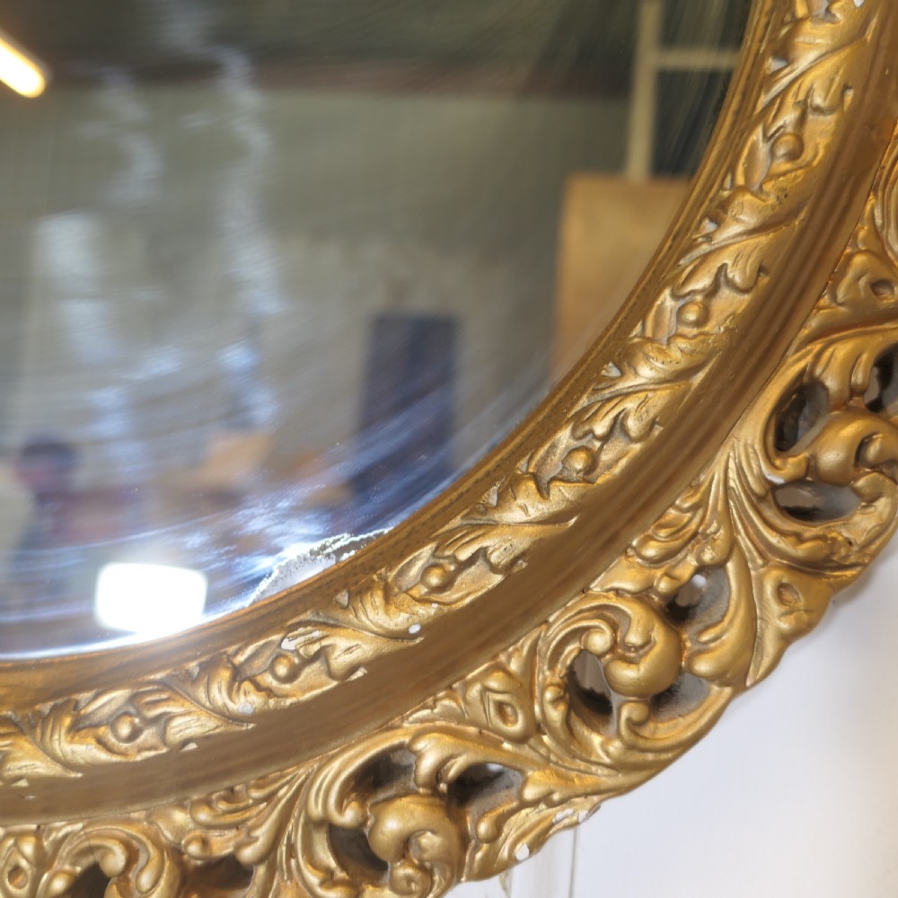 Carved Bevelled Gilt Round Wall Mirror  View V