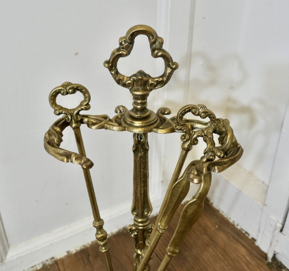 Attractive Brass Rococo Style Fireside Companion Set, Fireside Tools View IV