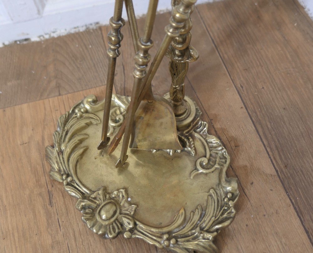 Attractive Brass Rococo Style Fireside Companion Set, Fireside Tools View VI