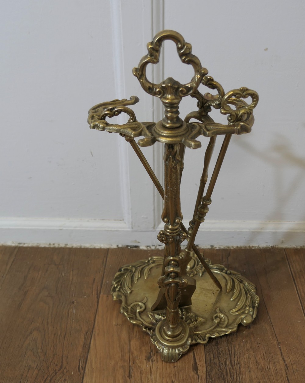 Attractive Brass Rococo Style Fireside Companion Set, Fireside Tools View VII