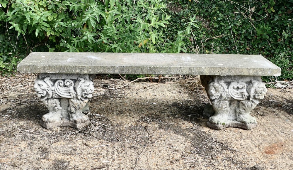 A pair of Old Gothic Weathered Stone Garden Benches View II