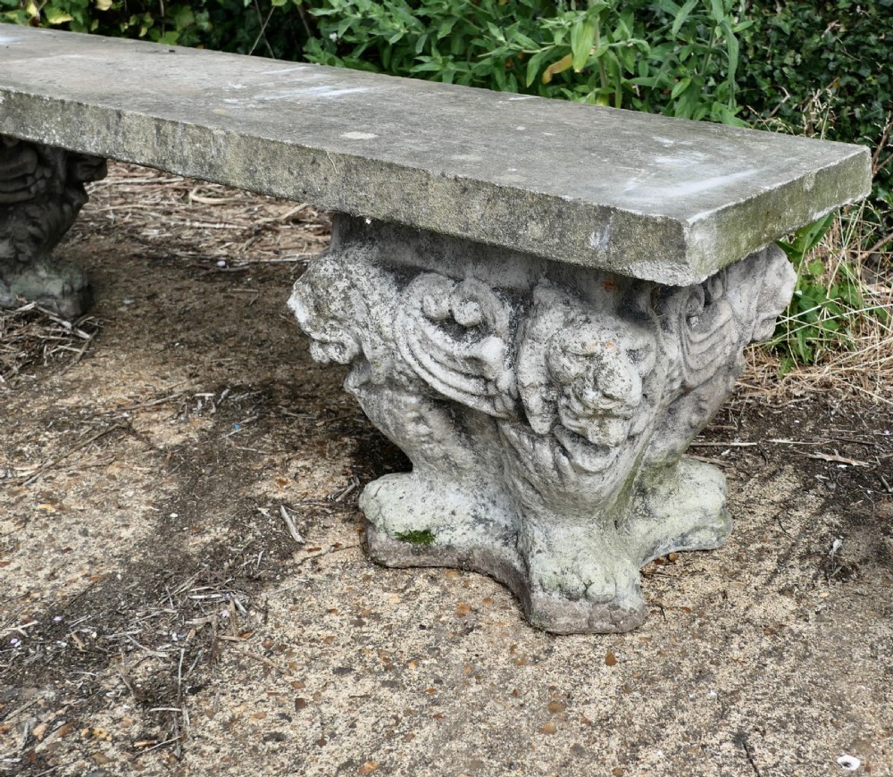 A pair of Old Gothic Weathered Stone Garden Benches View VI