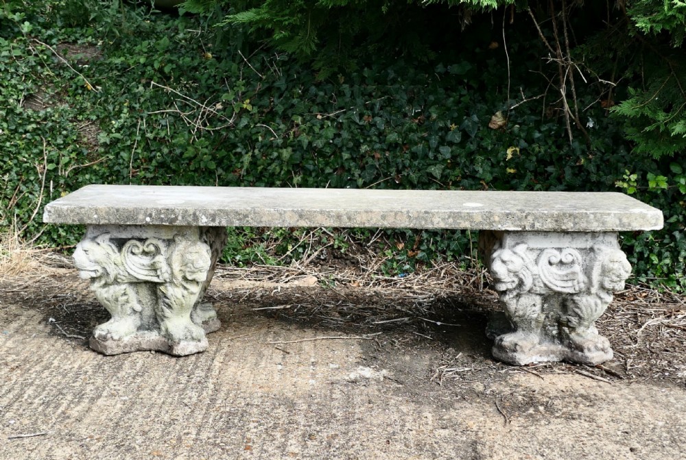 A pair of Old Gothic Weathered Stone Garden Benches View VII