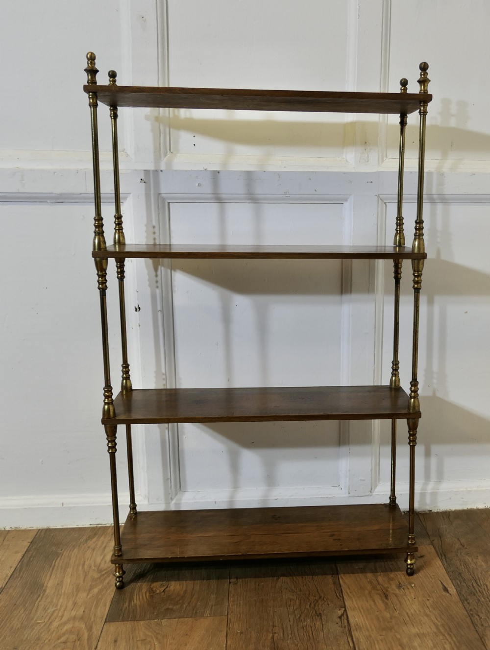 French Walnut and Brass Open Shelf  Unit