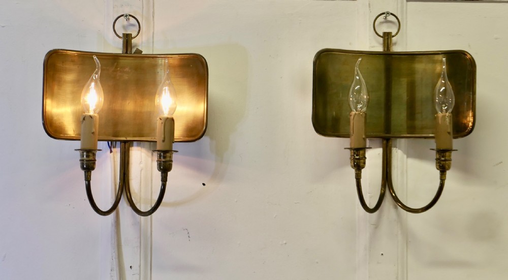 A Pair of Industrial Look Brass Twin Hanging Wall Lights
