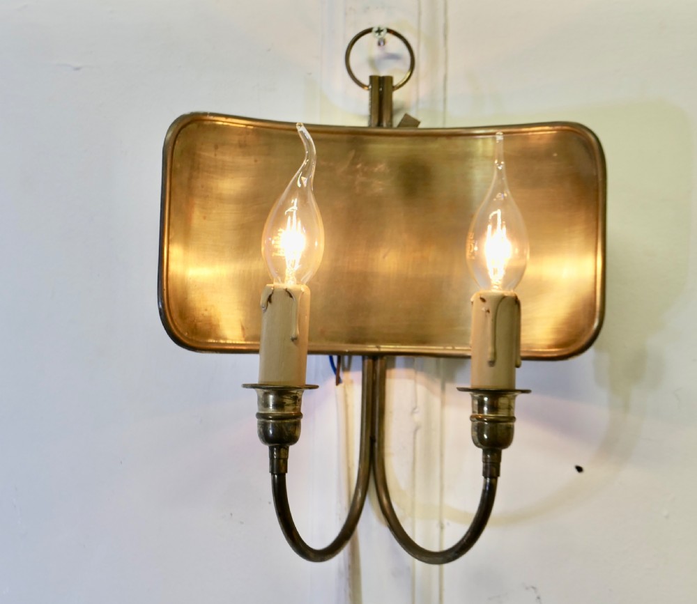A Pair of Industrial Look Brass Twin Hanging Wall Lights View II