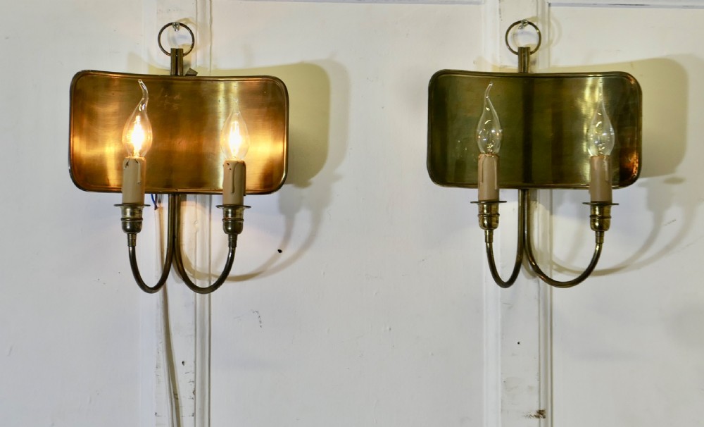 A Pair of Industrial Look Brass Twin Hanging Wall Lights View V