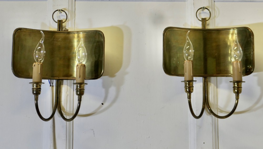 A Pair of Industrial Look Brass Twin Hanging Wall Lights View VI