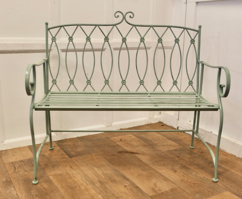 Very Attractive French Folding Green Metal Garden Bench  