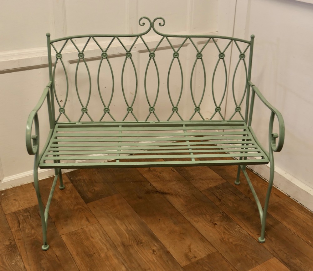 Very Attractive French Folding Green Metal Garden Bench   View II
