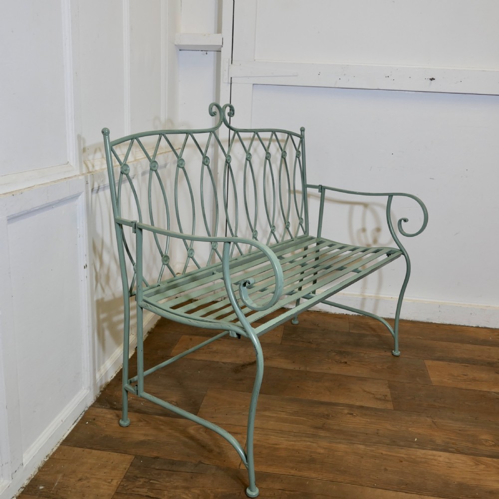 Very Attractive French Folding Green Metal Garden Bench   View III