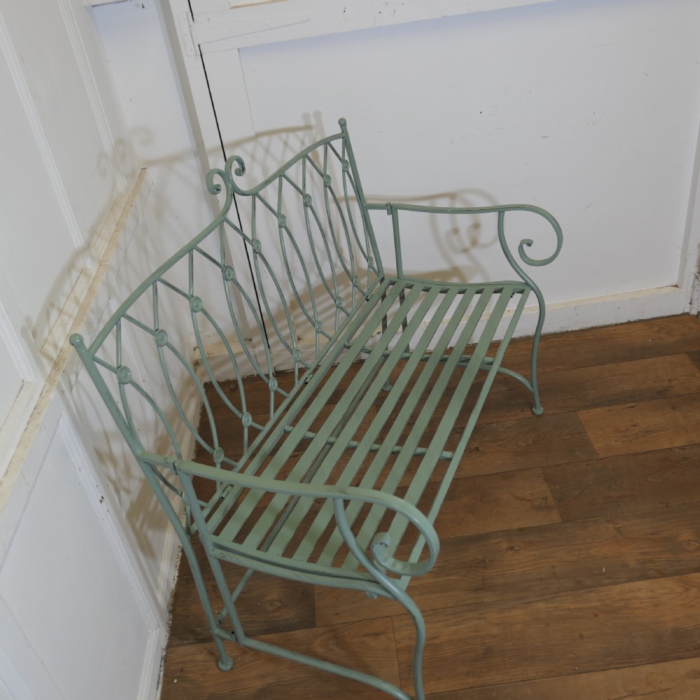Very Attractive French Folding Green Metal Garden Bench   View IV