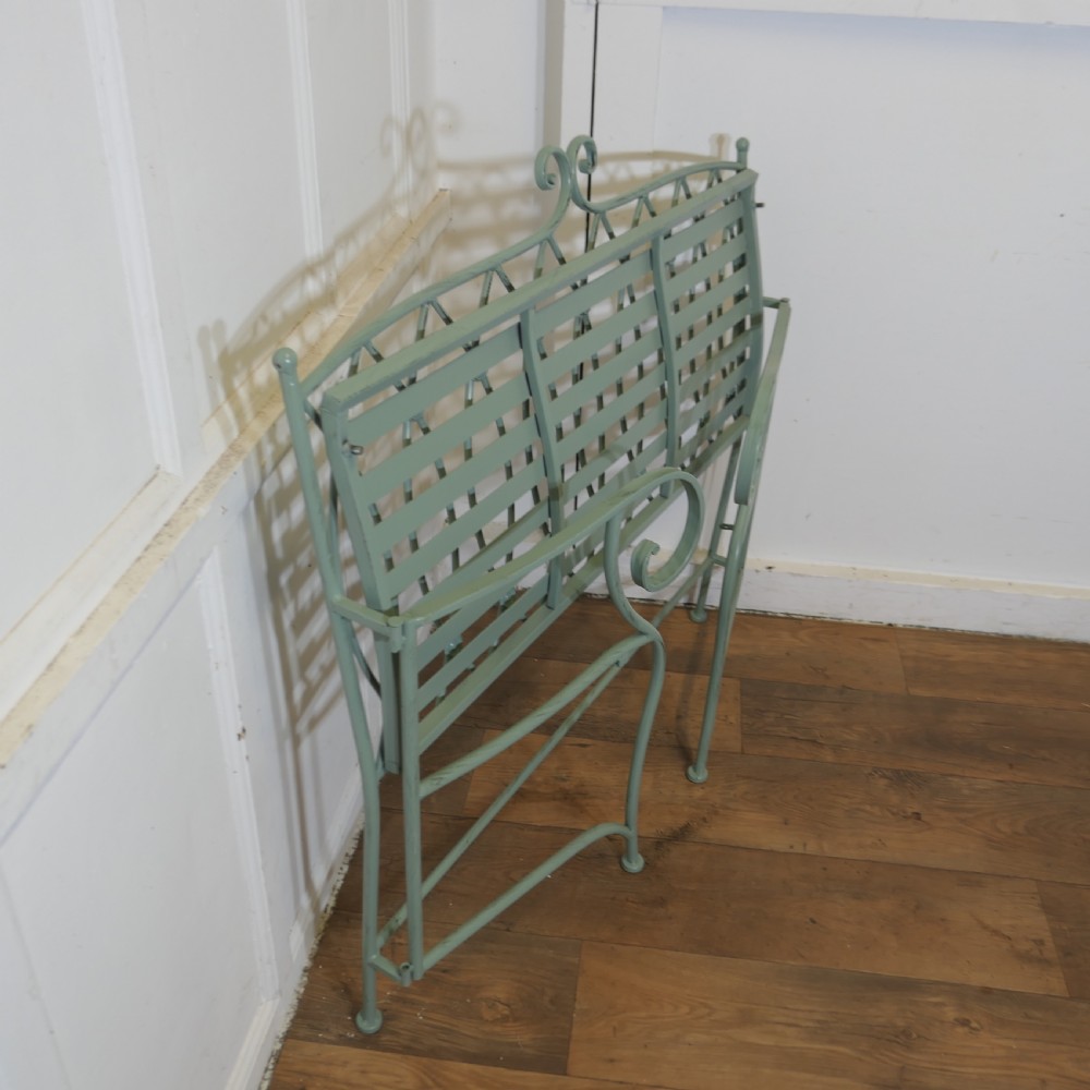 Very Attractive French Folding Green Metal Garden Bench   View V