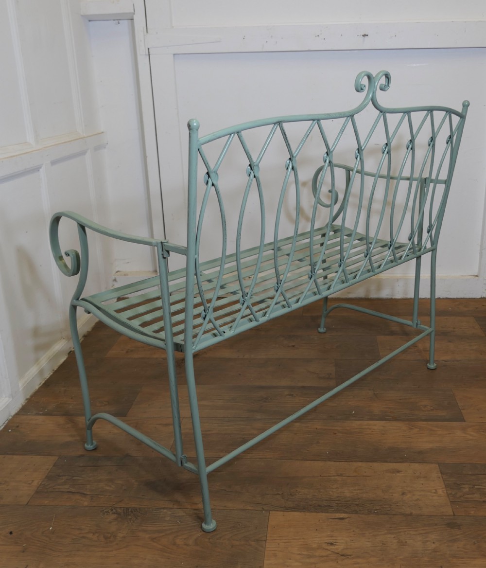 Very Attractive French Folding Green Metal Garden Bench   View VI