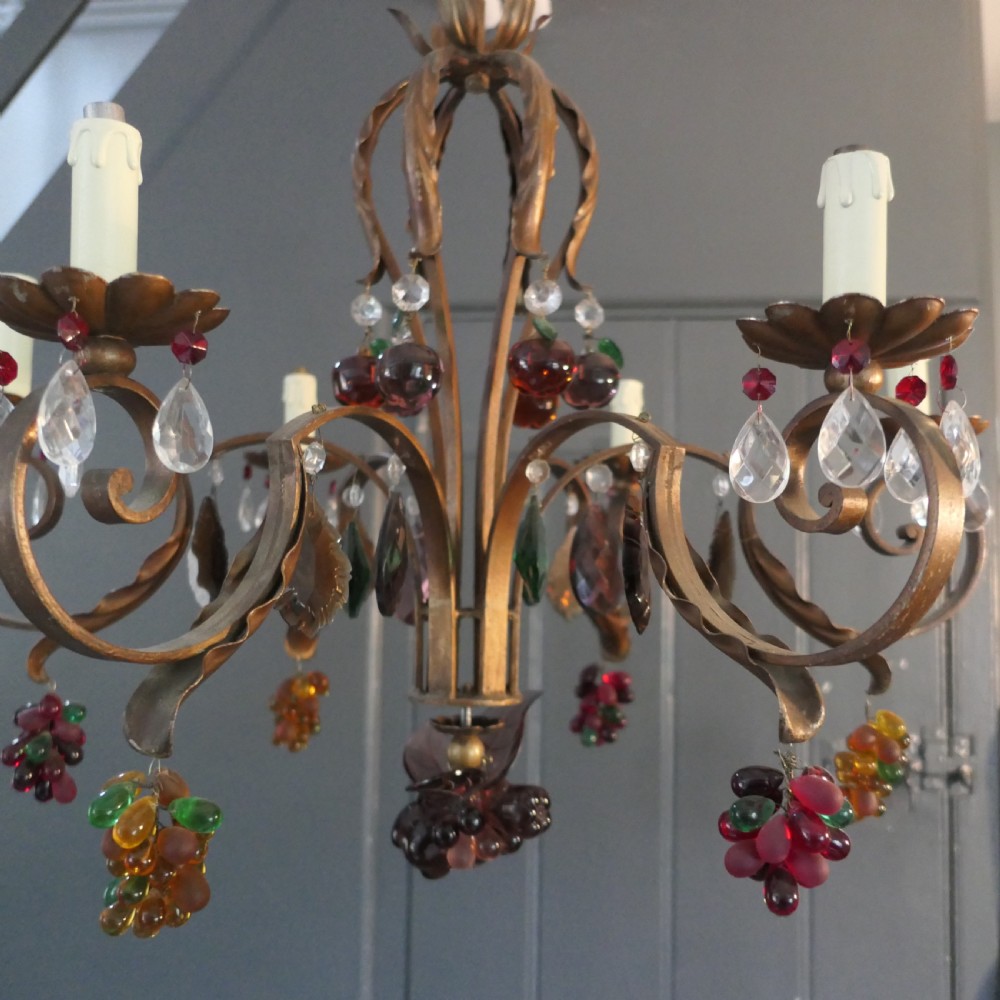 6 Branch Chandelier Hung with Coloured Crystal Fruits, Grapes, Apples and Pears View III