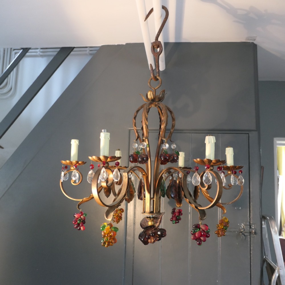 6 Branch Chandelier Hung with Coloured Crystal Fruits, Grapes, Apples and Pears View XI